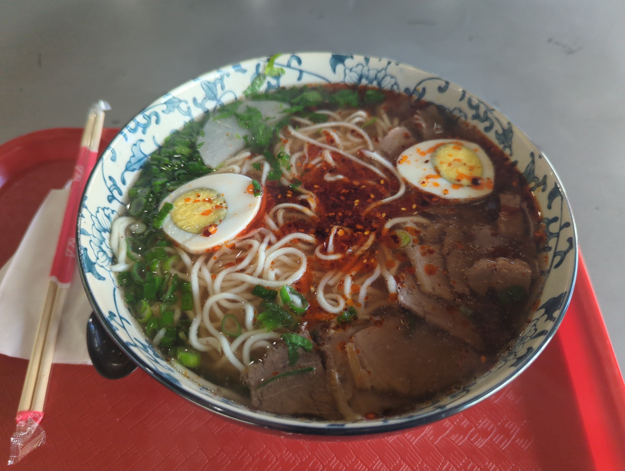 Tea egg in beef noodle soup
