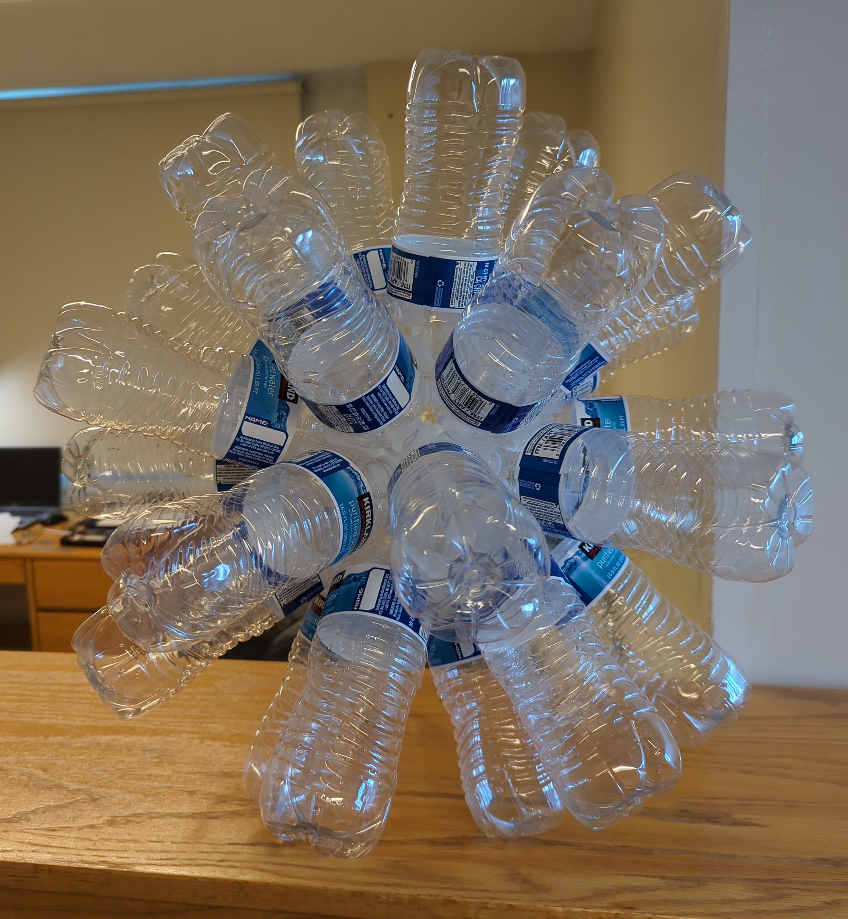 Pentakis dodecahedron made out of water bottles