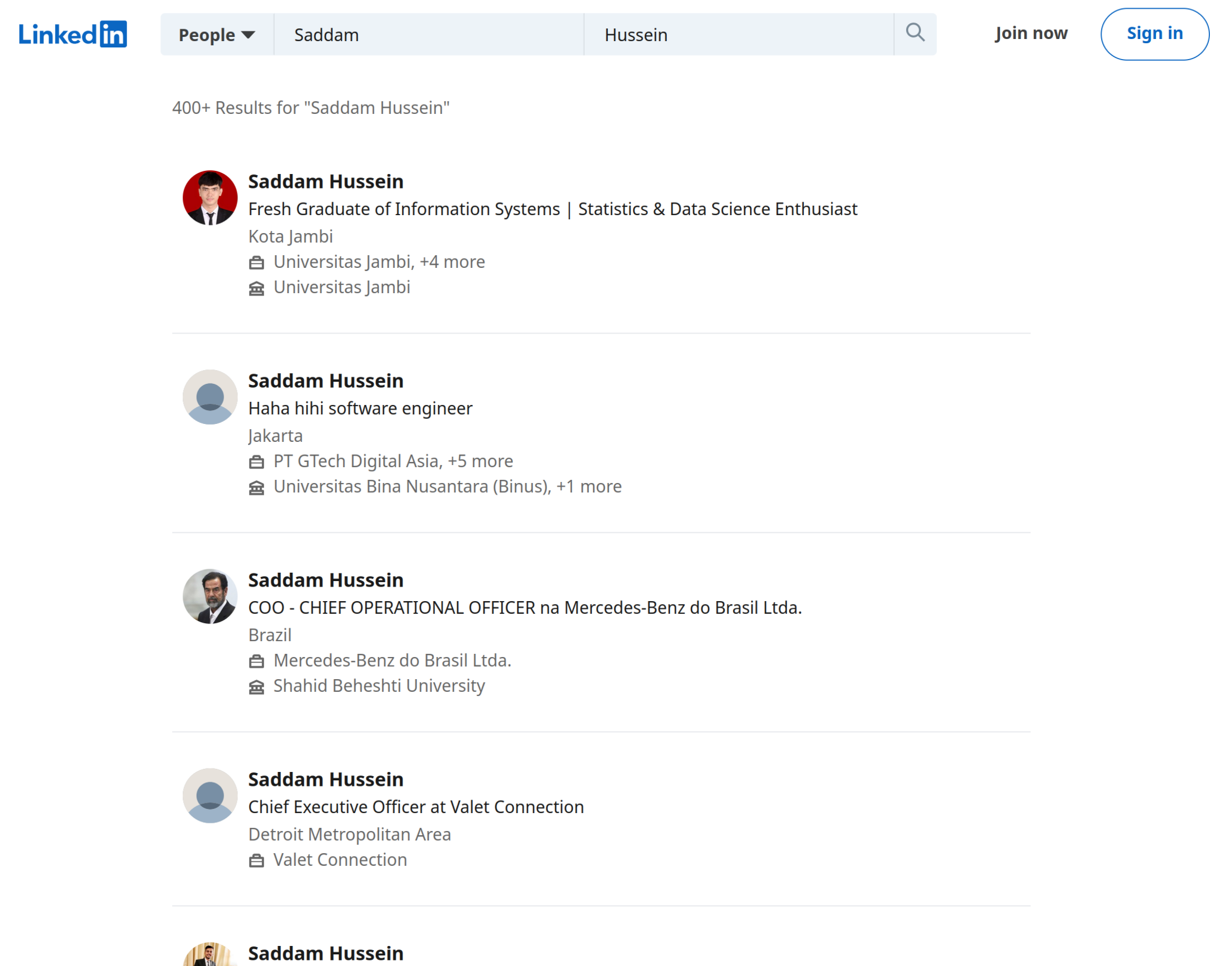 People named Saddam Hussein on LinkedIn